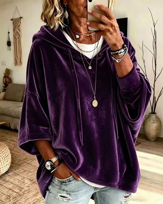 Sweatshirt 3/4-Erm Fløyel Hetter