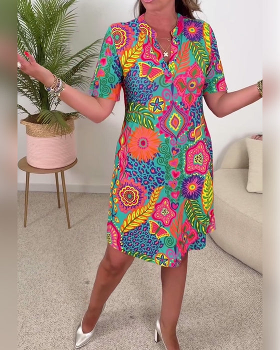 Kjole Mote Korte Ermer Blomstertrykk