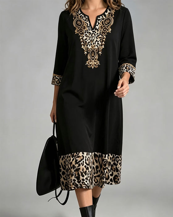 Dress Mini V-Hals Leopard Trykk Patchwork Løs