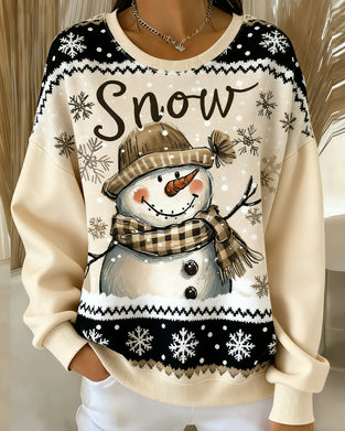 Langermet Uformell Sweatshirt Med Snømannstrykk