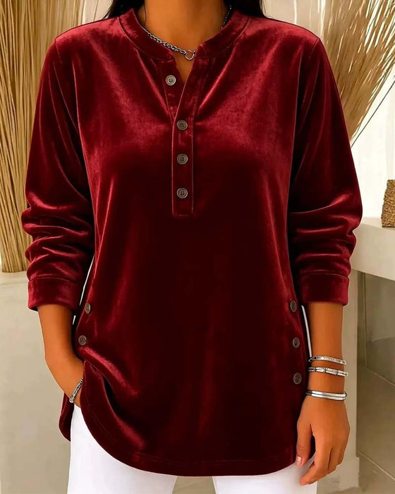 Bluse Avslappet Lang Erme Henley