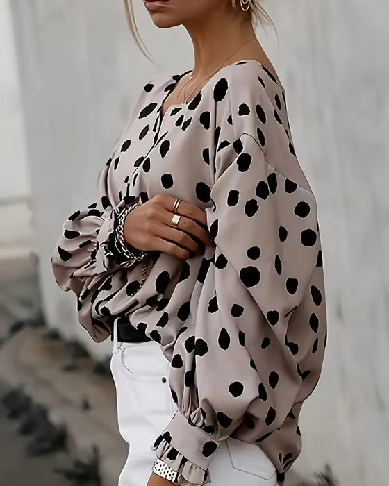 Bluse V-Hals Prikket Pufferm