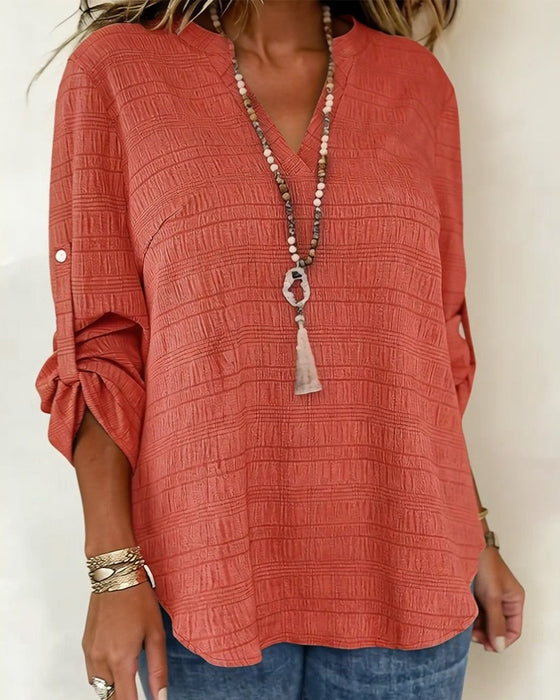 Topp Teksturert V-Hals Justerbar Erme