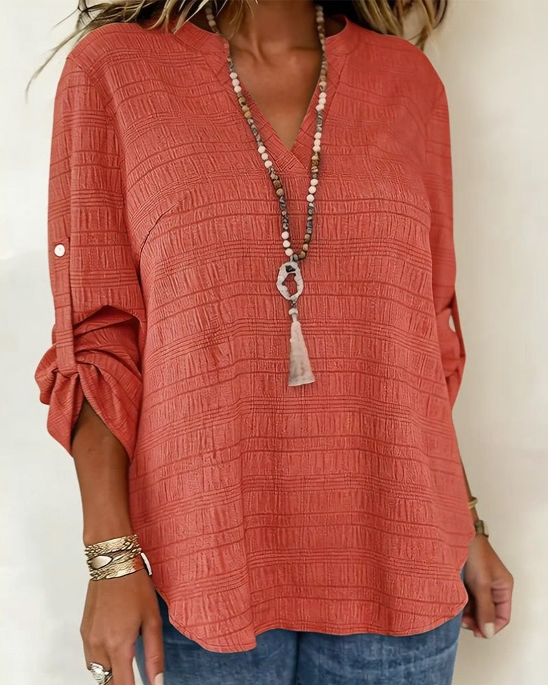 Topp Teksturert V-Hals Justerbar Erme