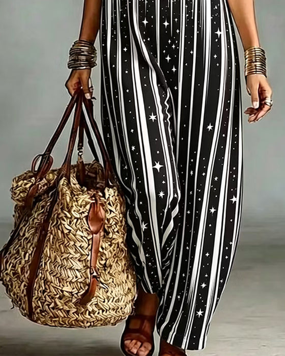 Jumpsuit V-Hals Stripe Kontrast Løs