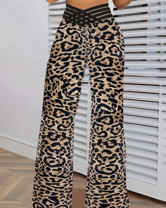 Bukser Kors-Midje Leopard Trykk Utsvingte