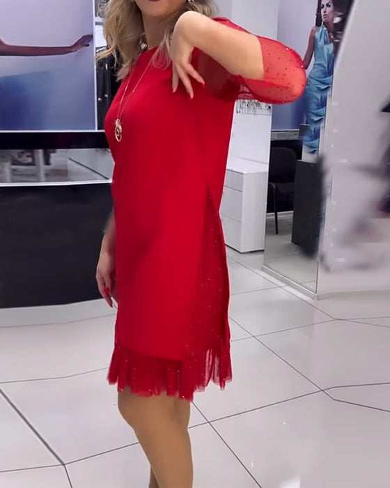 Kjole ensfarget paljett med mesh-søm