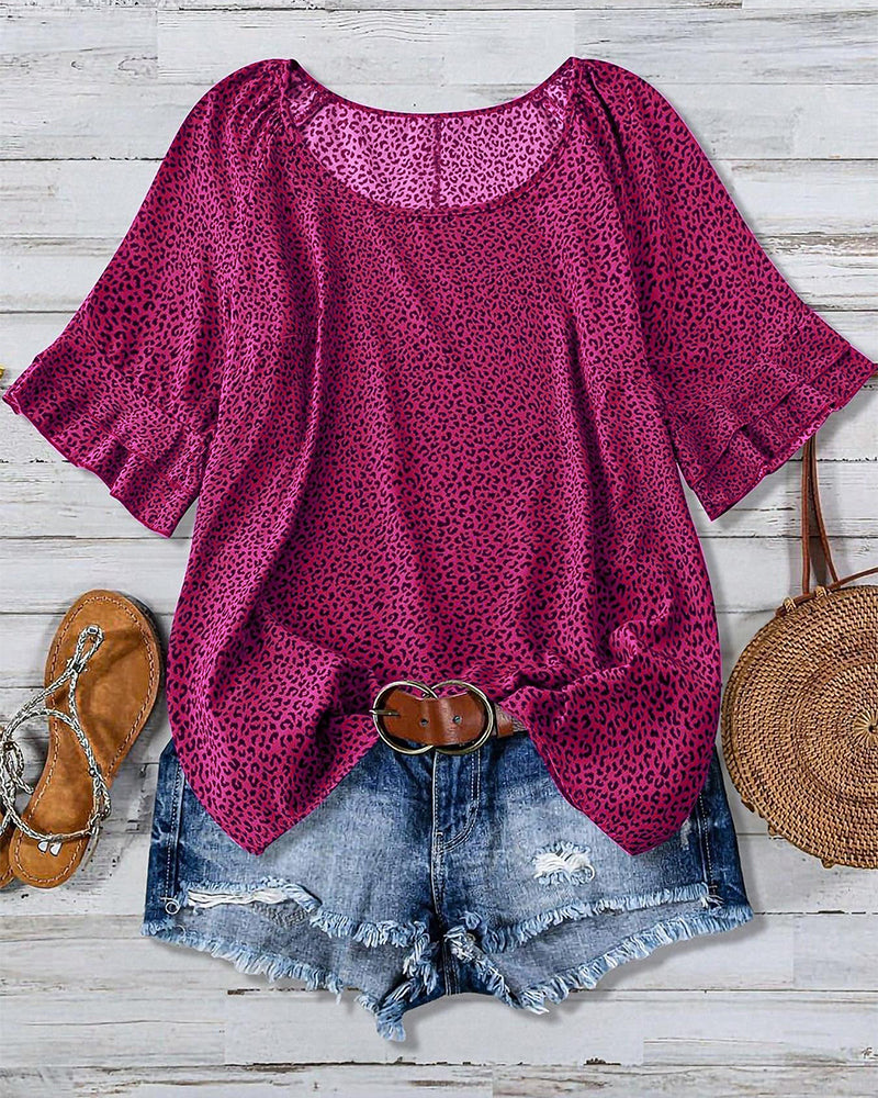 Bluse Ruffle Rundhalset Landlig Stil