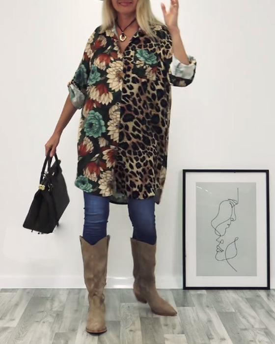 Lapel-skjorte med leopardmønster