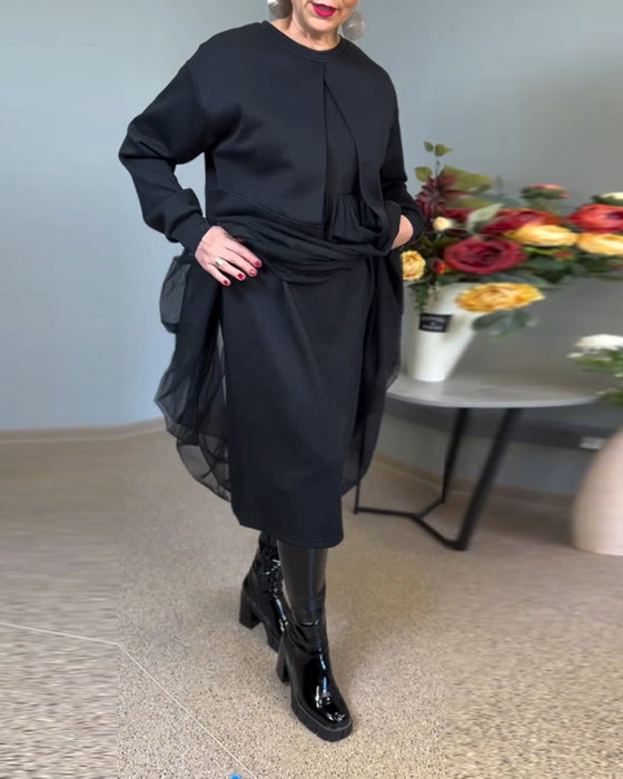 Uregelmessig mesh søm ensfarget elegant kjole
