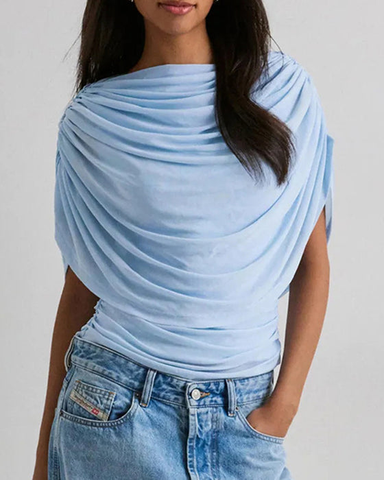 Bluse Mesh Skjerf Hals Drapert Slim Fit