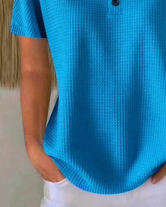 T-skjorte Knappet V-utringning Casual