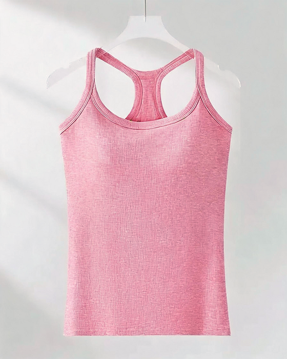 Tanktopp Innebygd Bh Ribbet Ensfarget