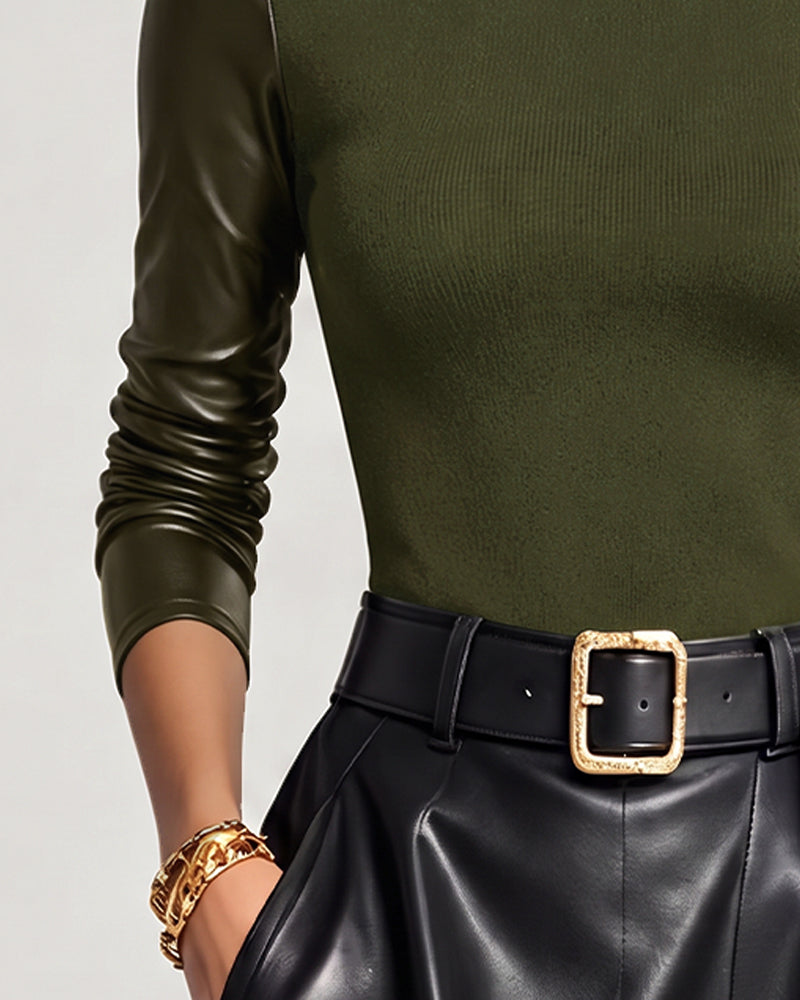Topp Turtleneck Patchwork Solid