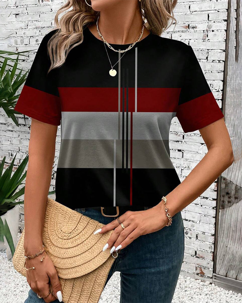 T-Shirt Rund Hals Geometrisk Trykk Kort Erme