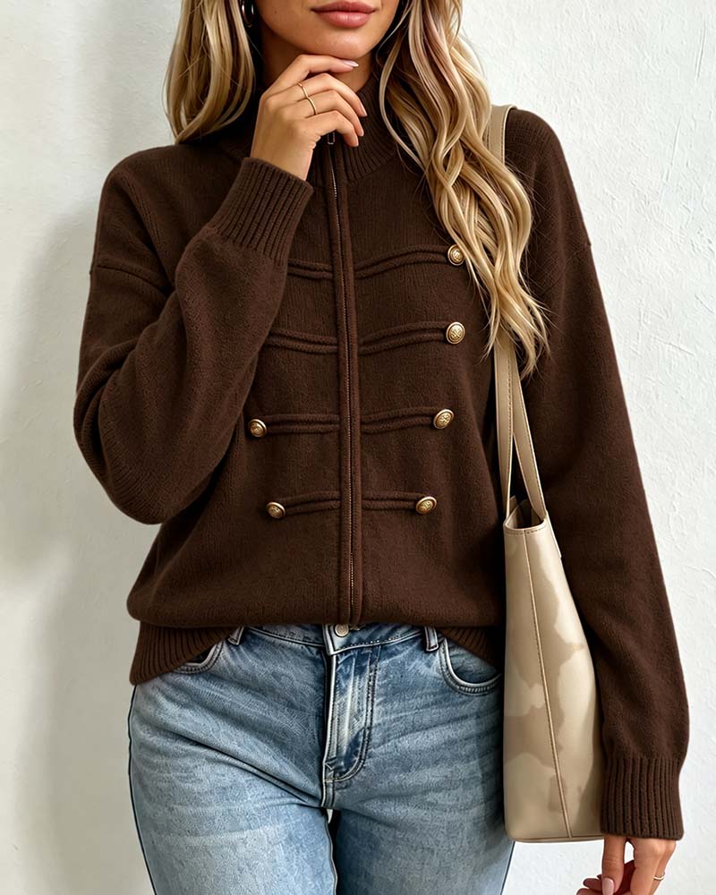 Cardigan Mandarin Krage Mote Glidelås Strikket