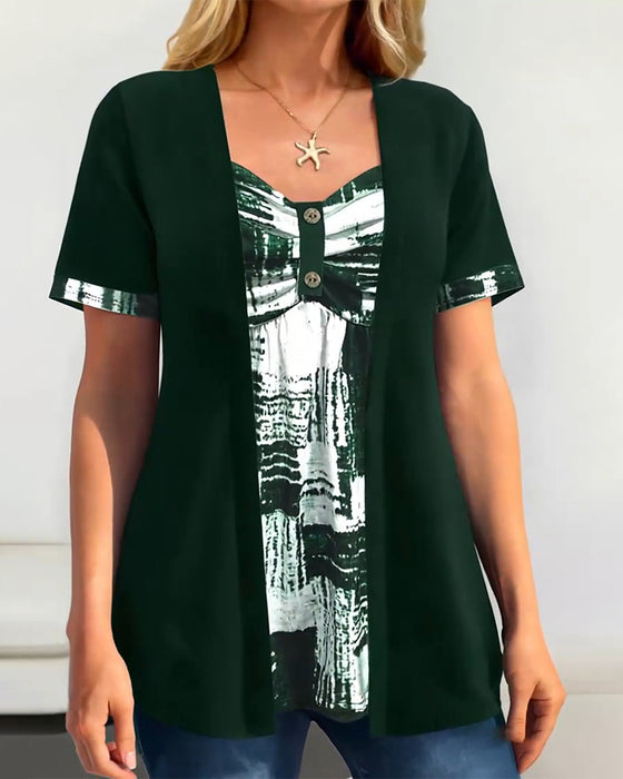 Bluse Trykt Falsk Todelt Uregelmessig