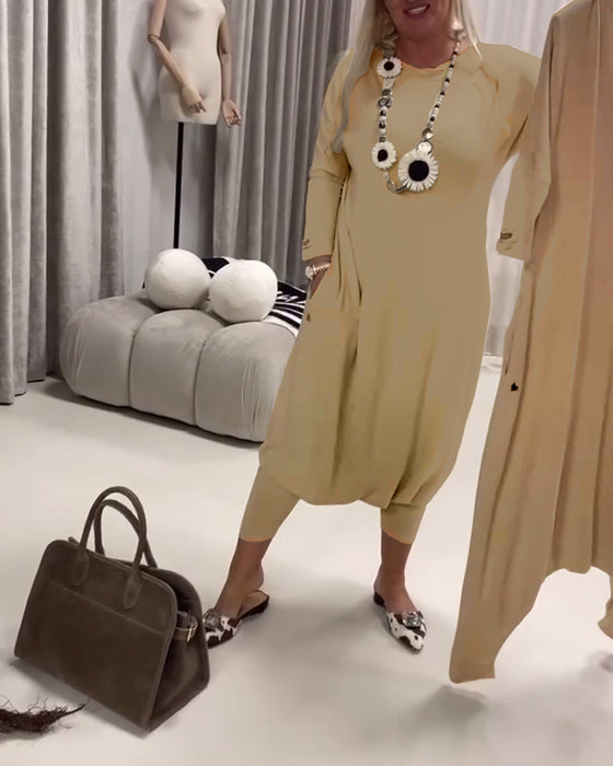 Jumpsuit Ensfarget Langermet Avslappet