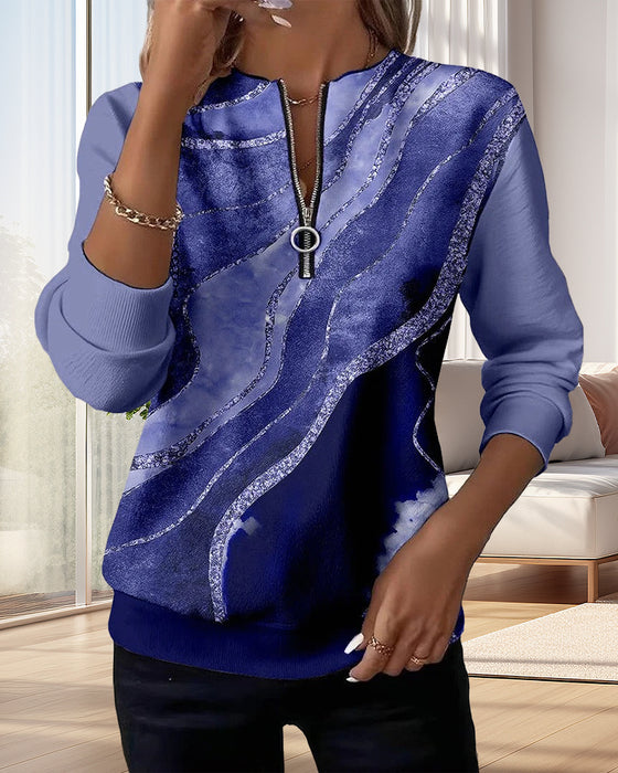 Sweatshirt Med Halv Glidelås Og Vintage-Trykk