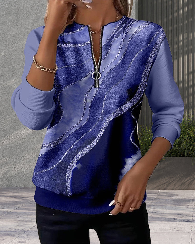 Sweatshirt Med Halv Glidelås Og Vintage-Trykk