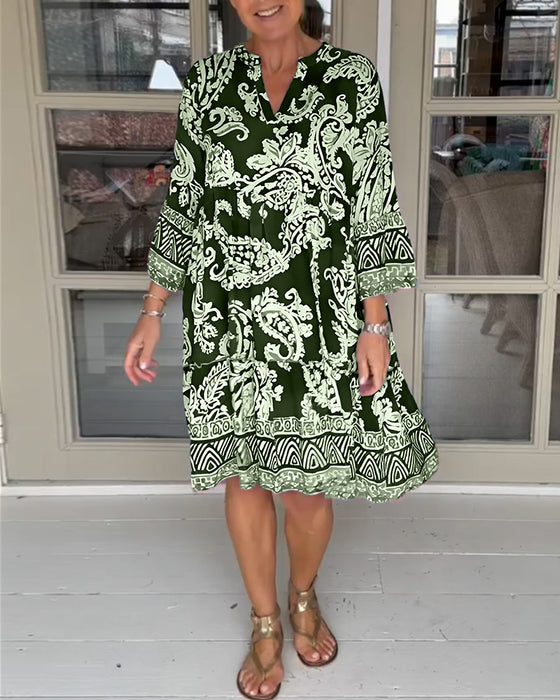 V-hals Paisley Print kjole