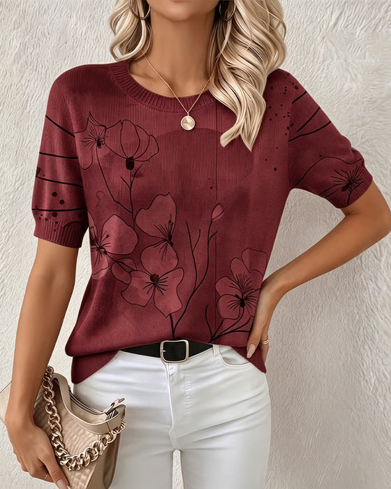 Genser Trykt Kortermet Rund Hals Pullover