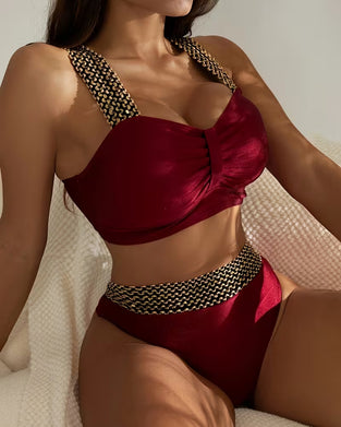 Bikini Ensfarget Patchwork Stropp