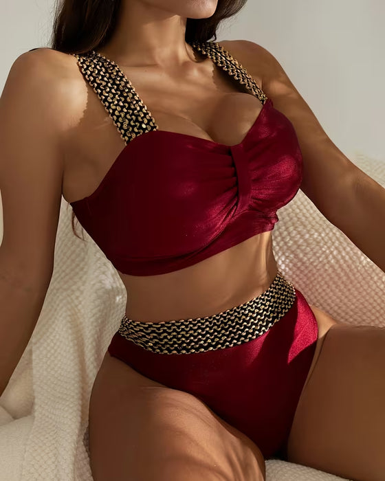 Bikini Ensfarget Patchwork Stropp