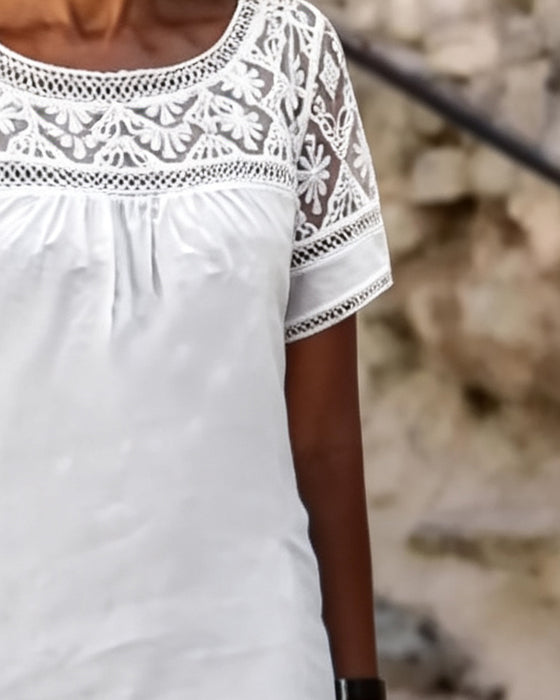 Kjole Rundhalset Blonder Patchwork Casual