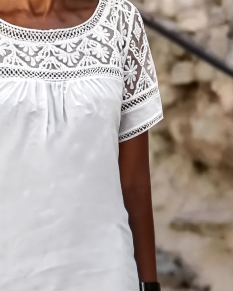 Kjole Rundhalset Blonder Patchwork Casual