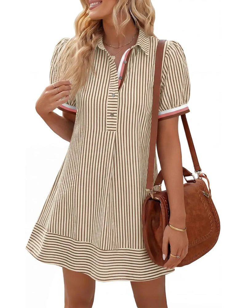 Kjoler Stripe Puff Erme Polo Krage