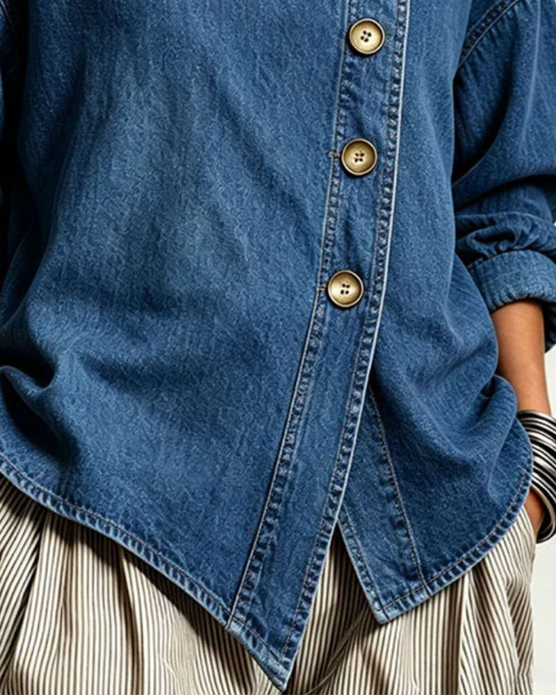 Kåpe Diagonal Knapp Ståkrage Denim