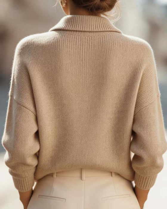Pullover Nedfellbar-Krage Drop-Skulder Ensfarget Langermet