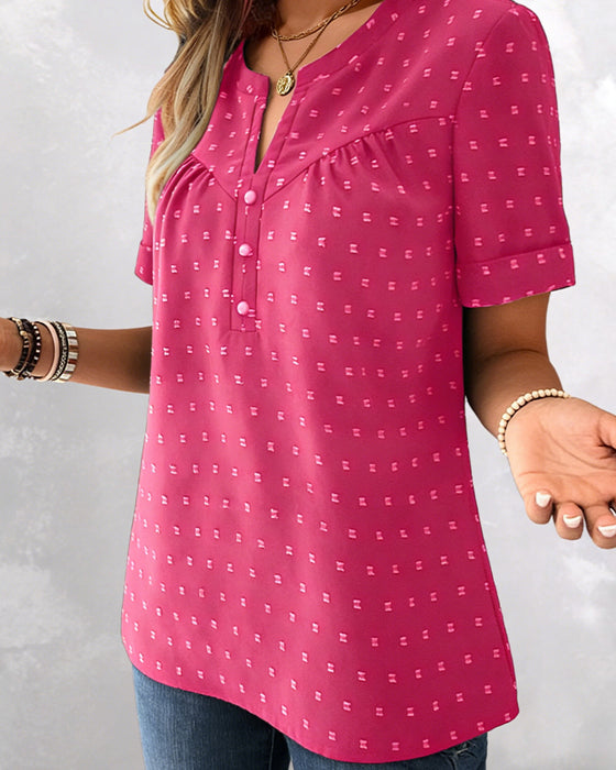Bluse Jacquard V-Hals Halvplagg Kort Erme