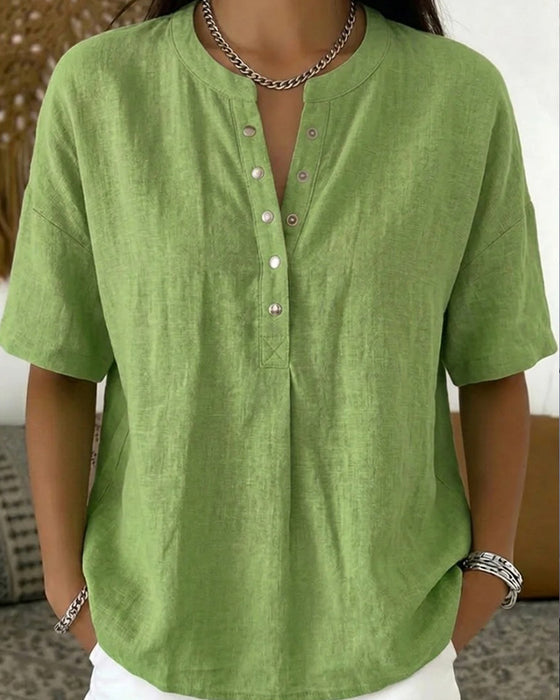 Bluse Solid Farge Casual Kort Erme