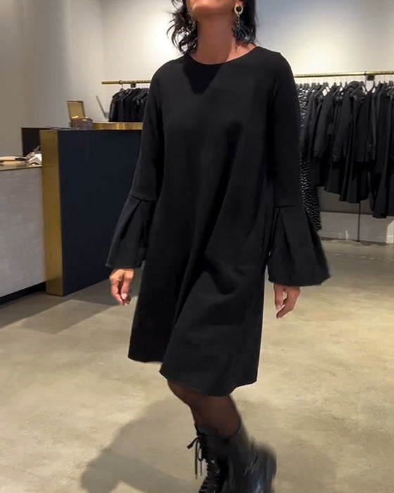 Kjole Ensfarget Flare Erm Rysjet