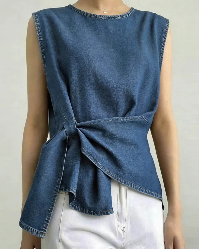 Tank Topp Asymmetrisk Knyte Denim