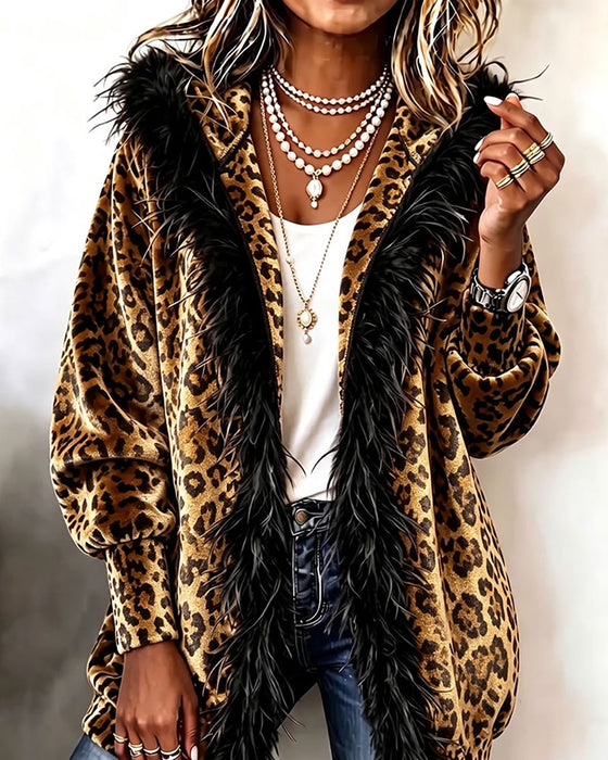 Kåpe Leopardmønster Plysj Hetting