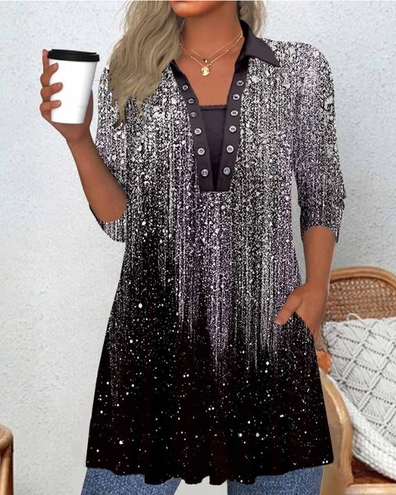 Langermet Bluse Med Krage Og Trykk