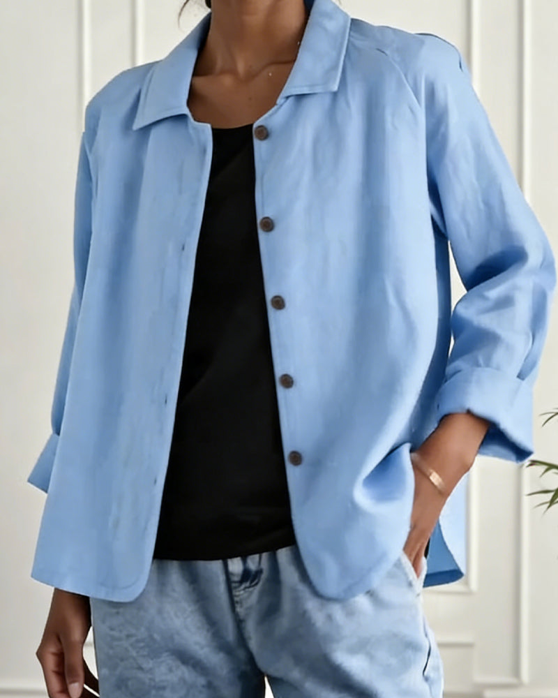 Skjorte Ensfarget Krage Enkeltspent