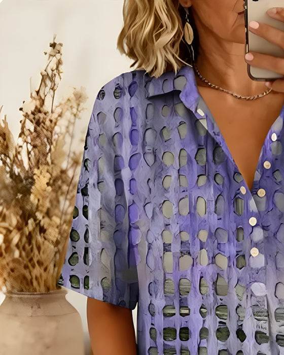 Bluse Prikket Trykk Knapp Halv Stolpe
