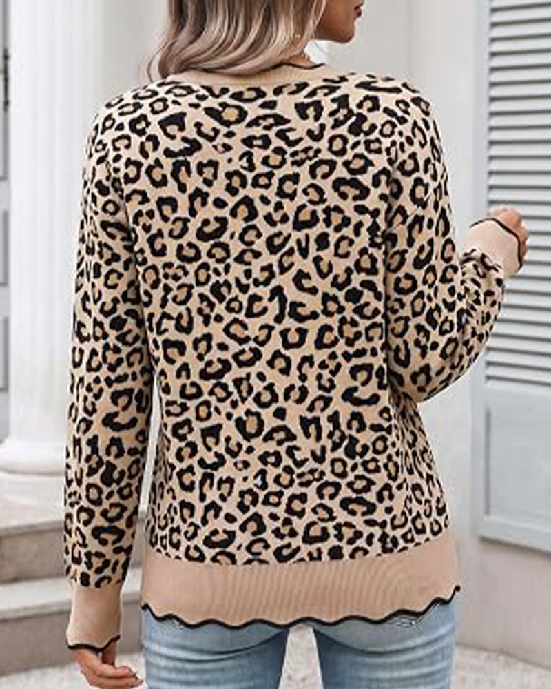 Rundhals Leopardtrykk Genser
