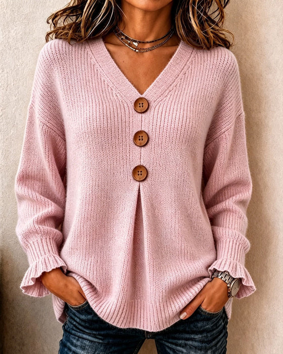 Genser V-Hals Knapp Pullover