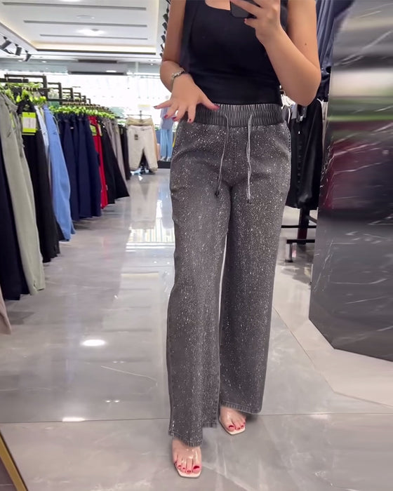 Bukser avslappet ensfarget lomme med elastisk midje