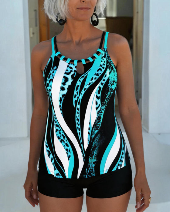 Tankini Leopard Trykk Stripe