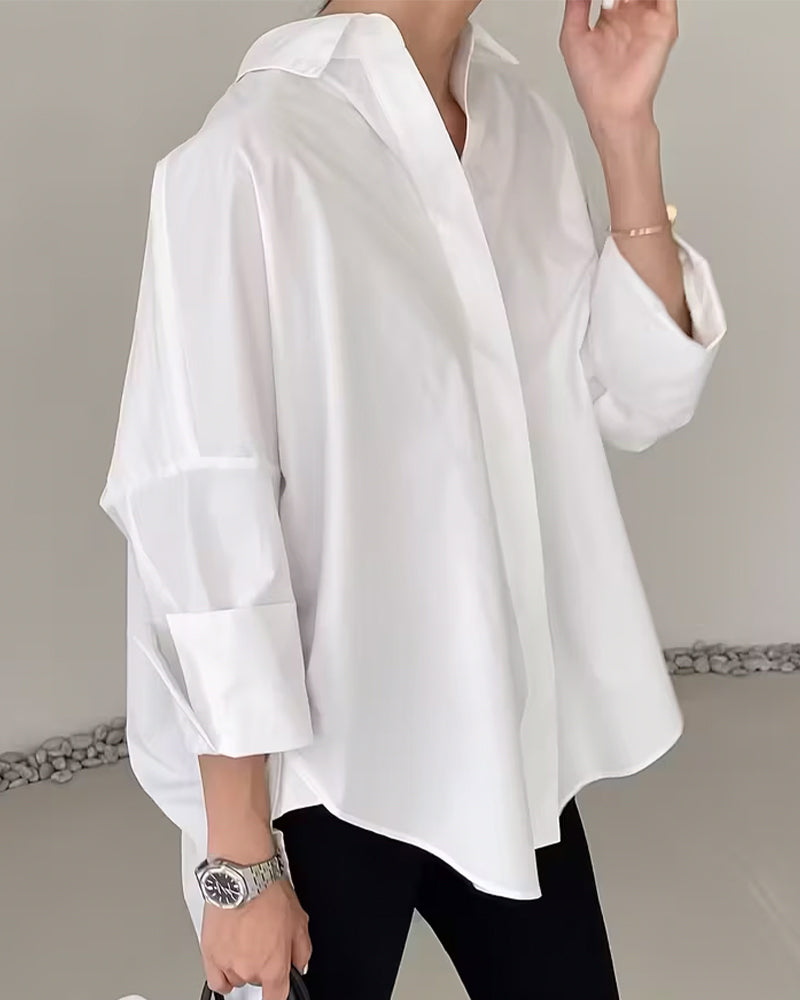 Skjorte Stilfull Ensfarget Langermet