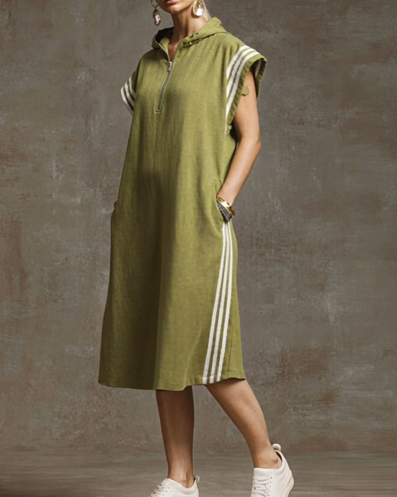 Kjole Med Hette Fargeblokkert Casual