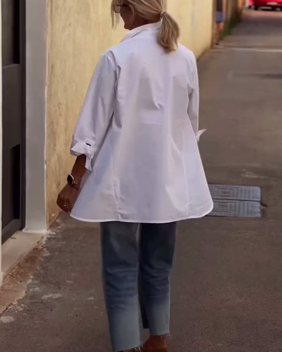 Langermet Casualskjorte Med Jakkeslag