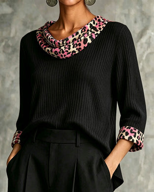 Bluse Cowl Hals Leopard Trykk Avslappet Panel