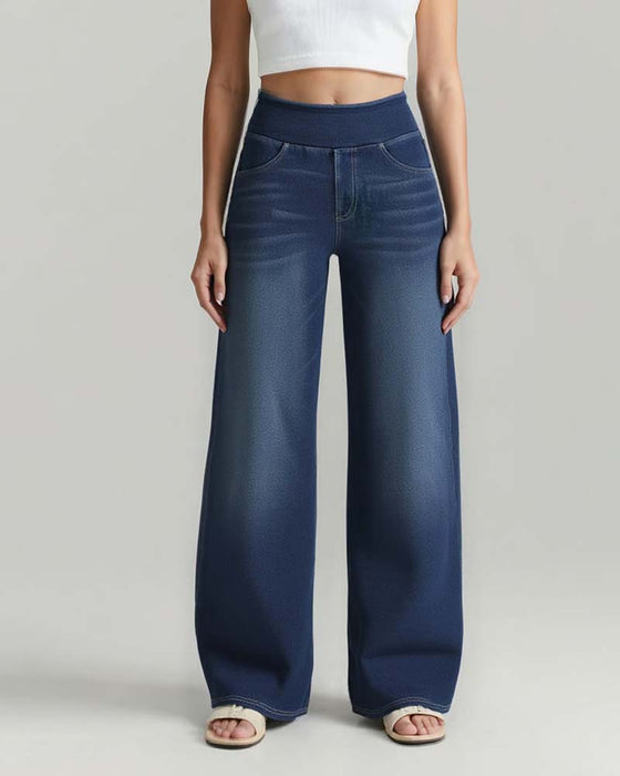 Bukser Elastisk Midje Denim Brede Ben